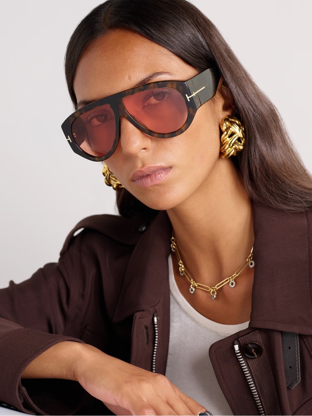 Tom Ford Bronson Pilot Sunglasses | Tortoiseshell Frame | Pink Lenses